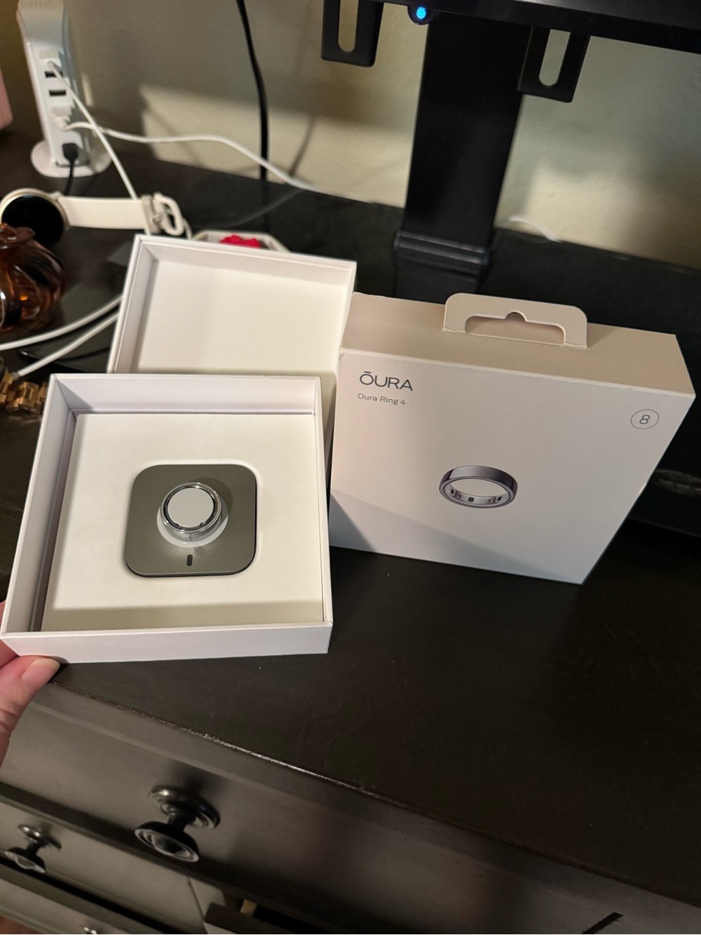 Oura Ring Charging Dock and Packaging - Silver & White